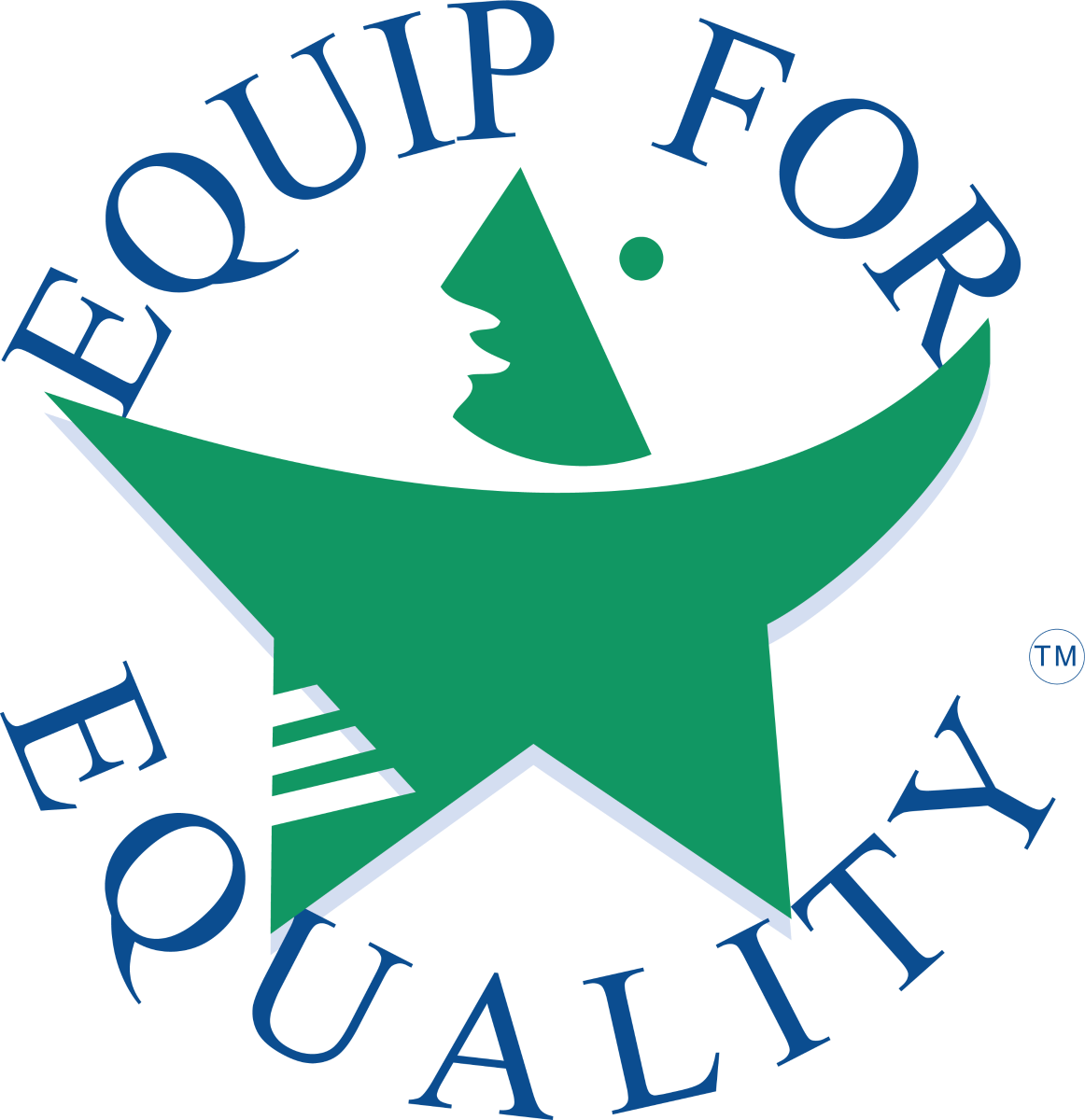 EFE Logo - Green stylized star figure circled by blue writing, "Equip for Eqeual